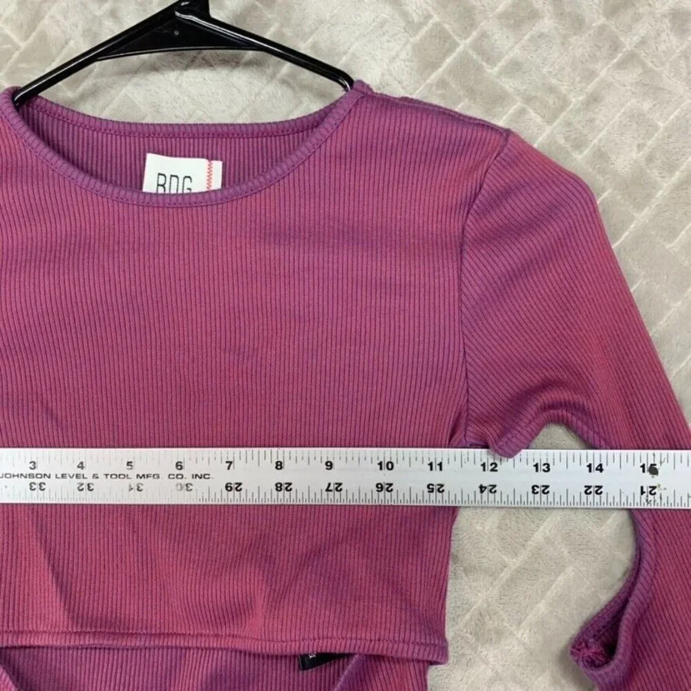 BDG Womans Small Crop Top Purple Long Sleeve Keyhole Open Barbie Clubbing Rave